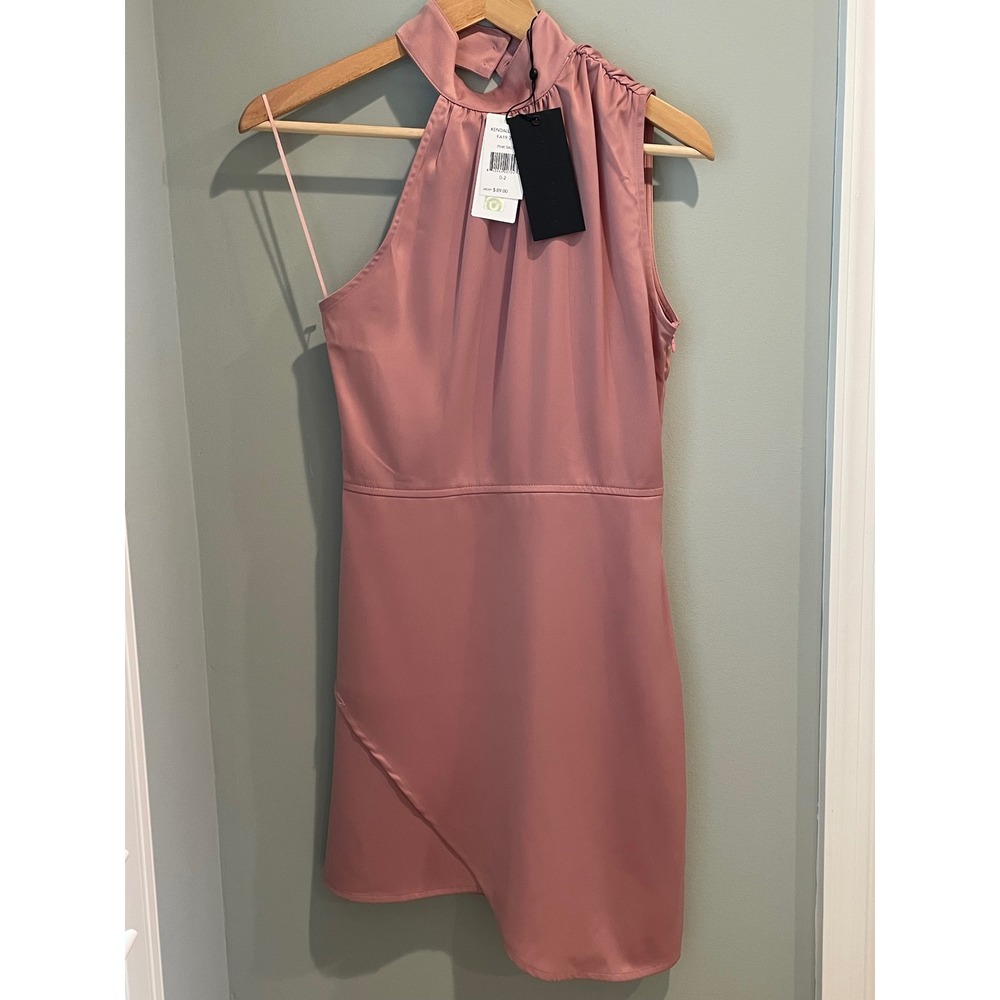 Kendall + Kylie Pink‎ Satin Halter Neck Mini Dress Party Cocktail